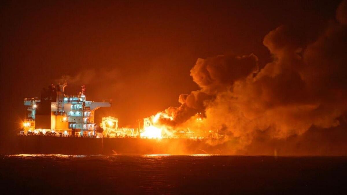 Iran says oil tanker on fire in Gulf of Oman